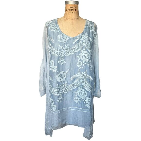 Pretty Angel Dresses & Skirts - Pretty Angel Light Blue Embroidered Silk Blend Tunic Size L